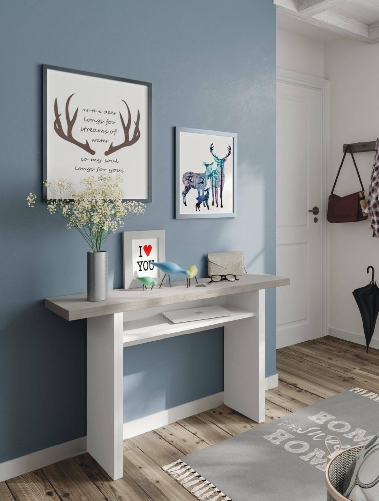 Tavolo allungabile 2-4 posti 120x35cm bianco e cemento - Arila