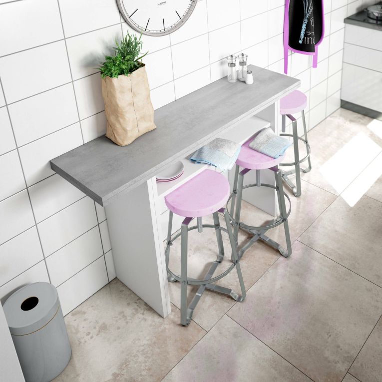 Tavolo allungabile 2-4 posti 120x35cm bianco e cemento - Arila