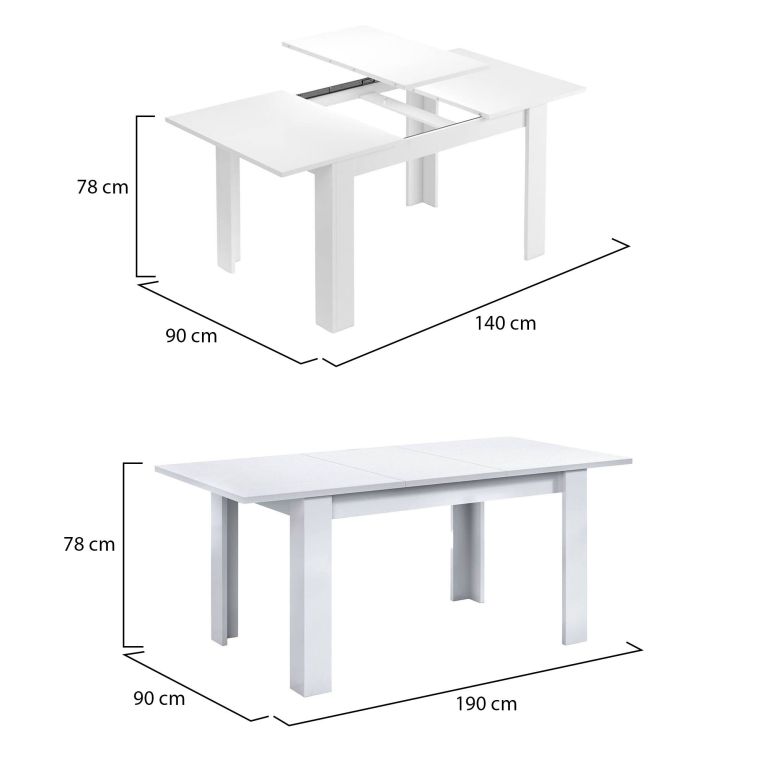 Tavolo allungabile 6-8 posti 140-190x90cm bianco - Abudula