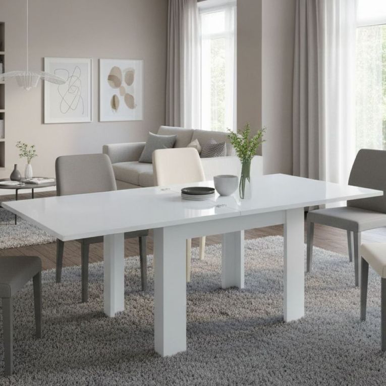 Tavolo allungabile 6-8 posti 90x90cm bianco lucido - Airin