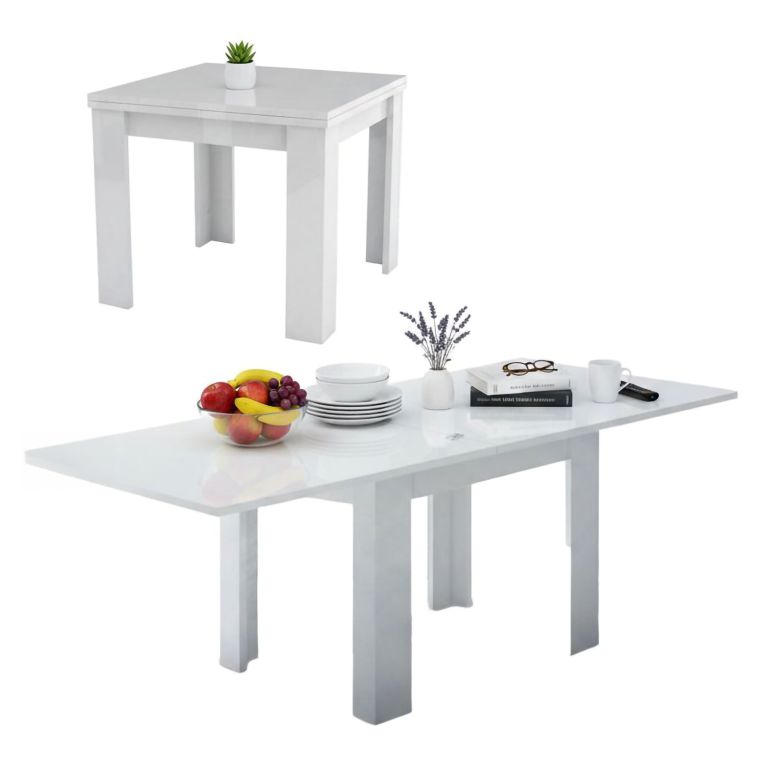 Tavolo allungabile 6-8 posti 90x90cm bianco lucido - Airin