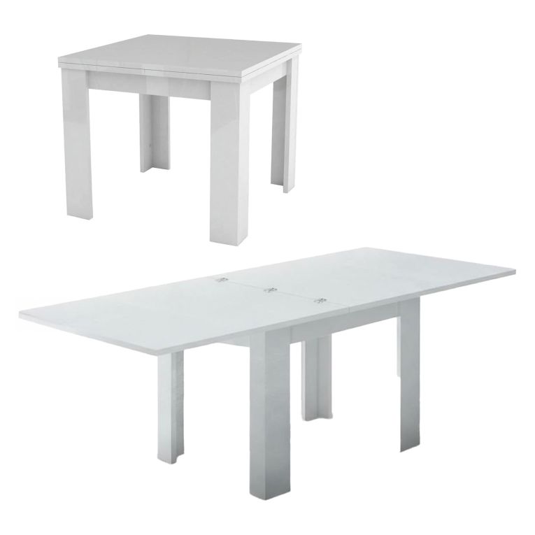 Tavolo allungabile 6-8 posti 90x90cm bianco lucido - Airin