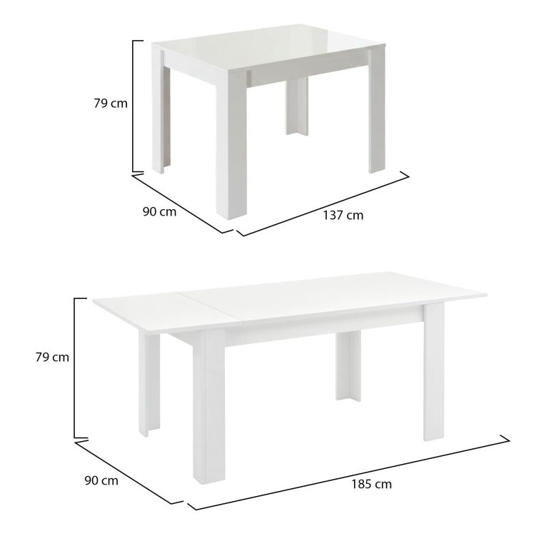 Tavolo allungabile 8-10 posti 137x90cm bianco lucido - Takumi