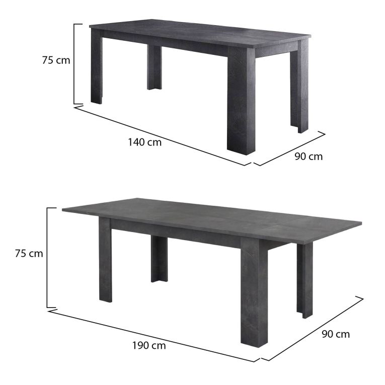Tavolo allungabile 8-10 posti 140-190x90cm ardesia - Arizon