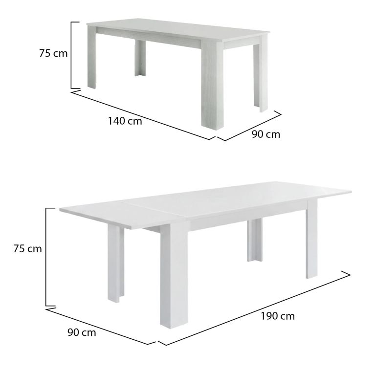 Tavolo allungabile 8-10 posti 140-190x90cm bianco anticato - Arizon