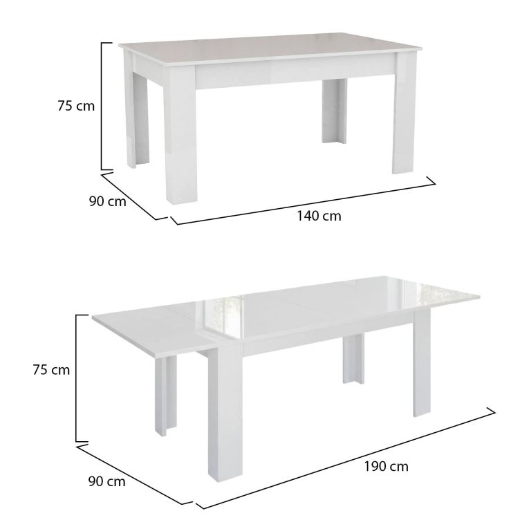 Tavolo allungabile 8-10 posti 140-190x90cm bianco lucido - Arizon