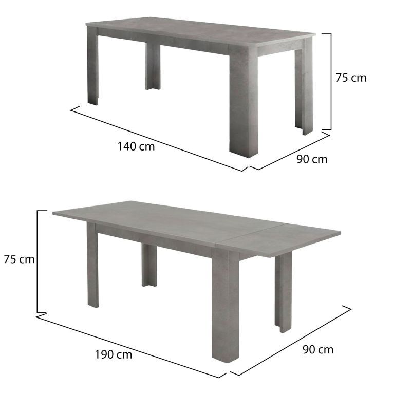 Tavolo allungabile 8-10 posti 140-190x90cm cemento - Arizon