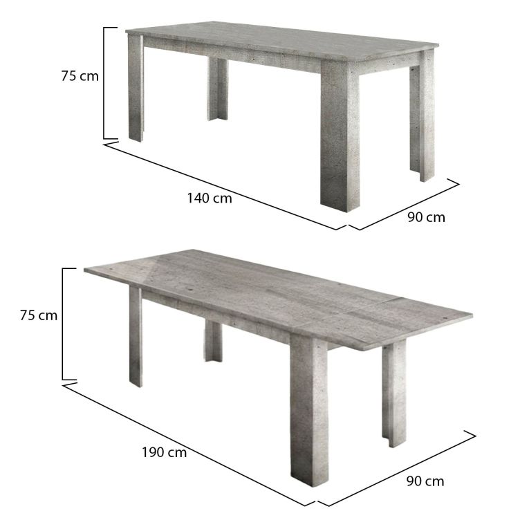 Tavolo allungabile 8-10 posti 140-190x90cm grigio - Arizon