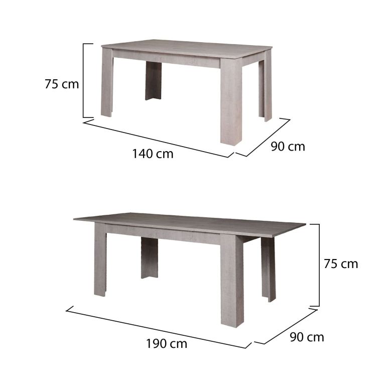 Tavolo allungabile 8-10 posti 160-220x88cm cemento - Artino