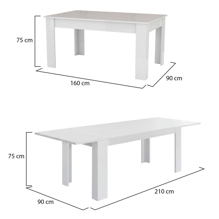 Tavolo allungabile 8-12 posti 160-210x90cm bianco lucido -Agenore