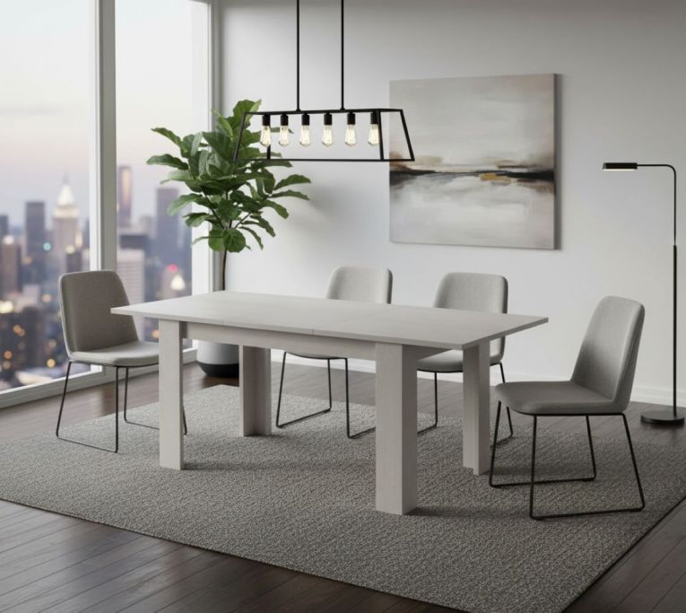 Tavolo allungabile Albatera, Consolle allungabile, Tavolo da pranzo allungabile, Consolle estensibile da cucina, 160-220x88h75 cm, Bianco