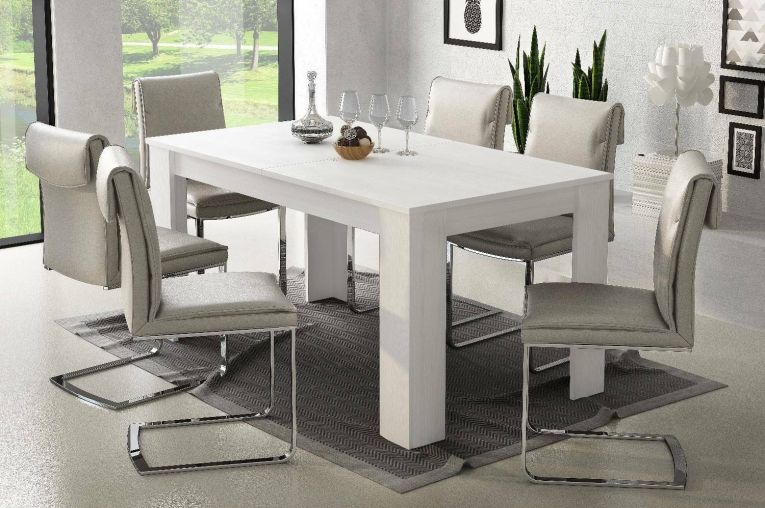 Tavolo allungabile Albatera, Consolle allungabile, Tavolo da pranzo allungabile, Consolle estensibile da cucina, 160-220x88h75 cm, Bianco