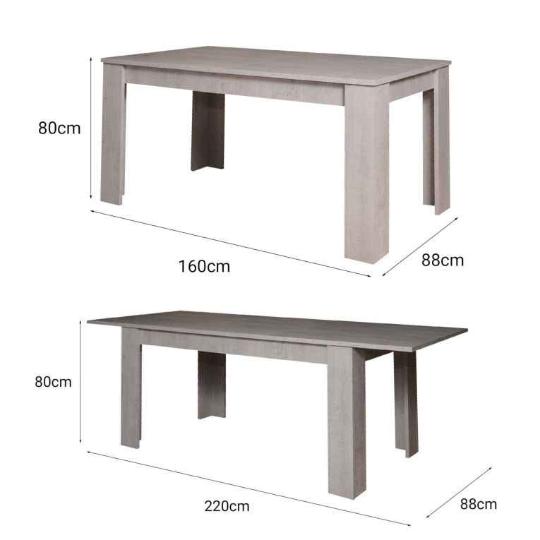 Tavolo allungabile Albatera, Consolle allungabile, Tavolo da pranzo allungabile, Consolle estensibile da cucina, 160-220x88h75 cm, Cemento