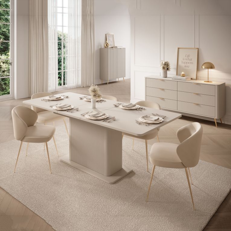 Tavolo Allungabile Beige 8 Posti Allungabile 160x90x75h cm, Meccanismo Estensione Allunga Centrale - Kariteni