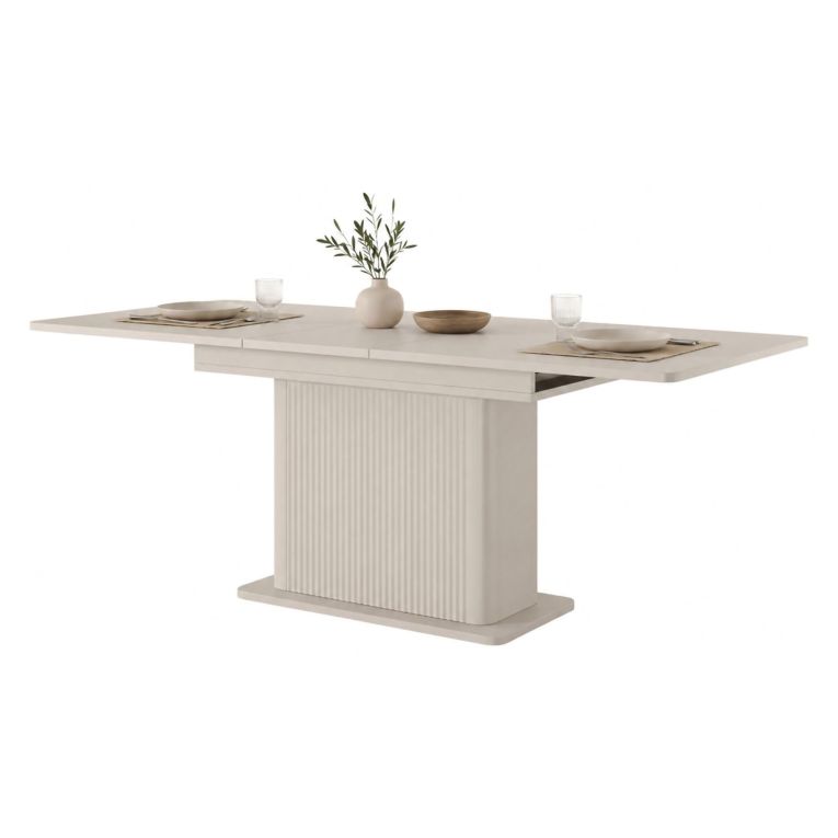 Tavolo Allungabile Beige 8 Posti Allungabile 160x90x75h cm, Meccanismo Estensione Allunga Centrale - Kariteni