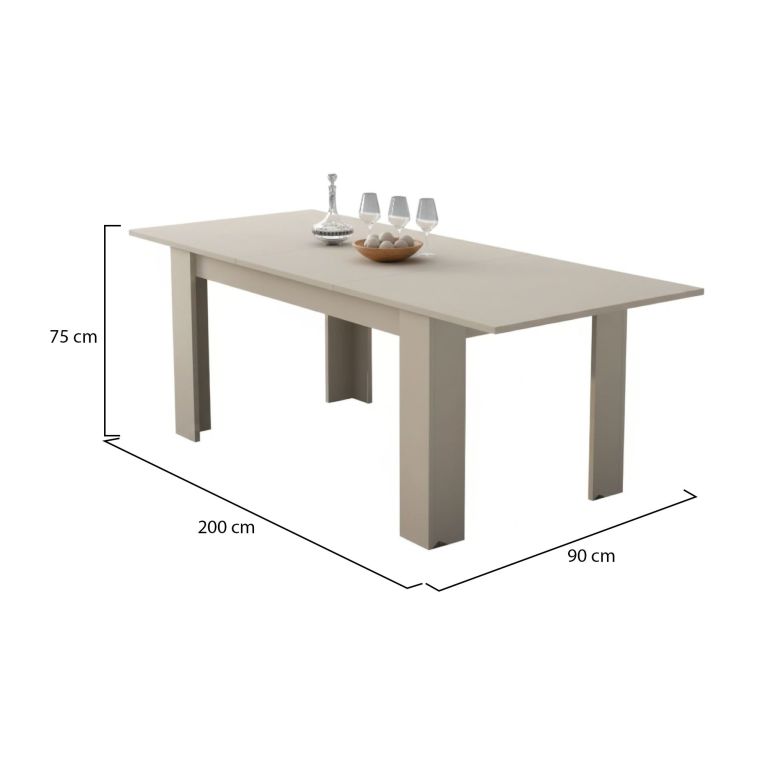 Tavolo Allungabile Beige Allungabile Meccanismo Estensione Allunga Centrale 200x90x75h cm, Lunghezza Massima 200 cm - Marene