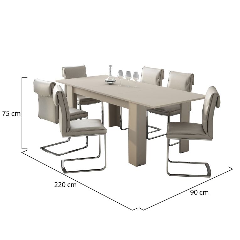 Tavolo Allungabile Beige Allungabile Meccanismo Estensione Allunga Centrale 220x90x75h cm, Lunghezza Massima 220 cm - Campora