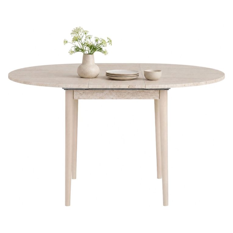 Tavolo Allungabile Beige Marmo 6 Posti Allungabile 100x100x75h cm, Meccanismo Estensione Allunga Centrale - Bee