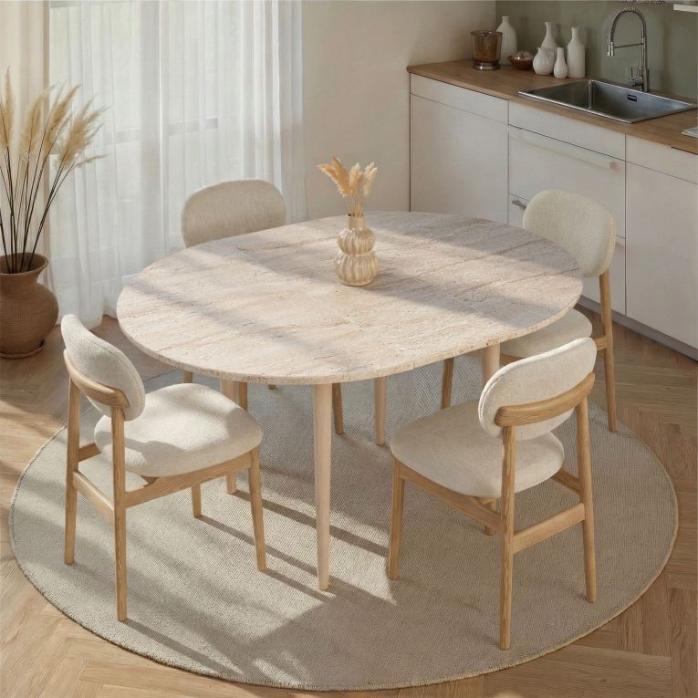 Tavolo Allungabile Beige Marmo 6 Posti Allungabile 100x100x75h cm, Meccanismo Estensione Allunga Centrale - Bee