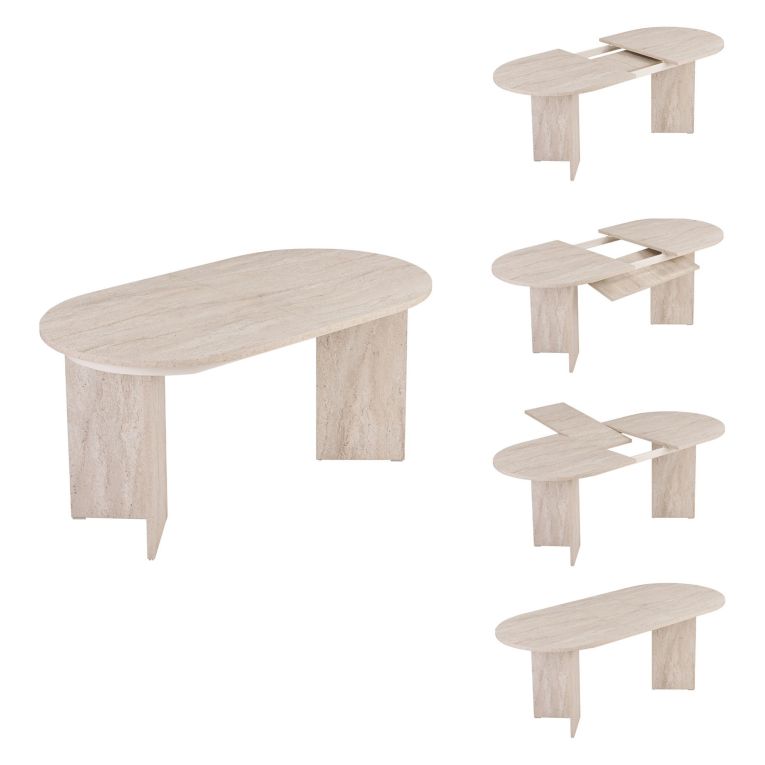 Tavolo Allungabile Beige Marmo 6 Posti Allungabile 160x90x75h cm, Meccanismo Estensione Allunga Centrale - Noba