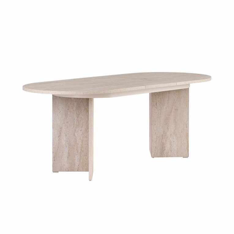 Tavolo Allungabile Beige Marmo 6 Posti Allungabile 160x90x75h cm, Meccanismo Estensione Allunga Centrale - Noba