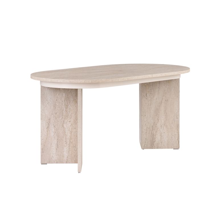Tavolo Allungabile Beige Marmo 6 Posti Allungabile 160x90x75h cm, Meccanismo Estensione Allunga Centrale - Noba