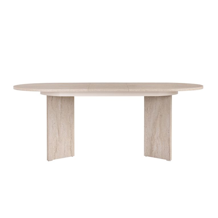 Tavolo Allungabile Beige Marmo 6 Posti Allungabile 160x90x75h cm, Meccanismo Estensione Allunga Centrale - Noba