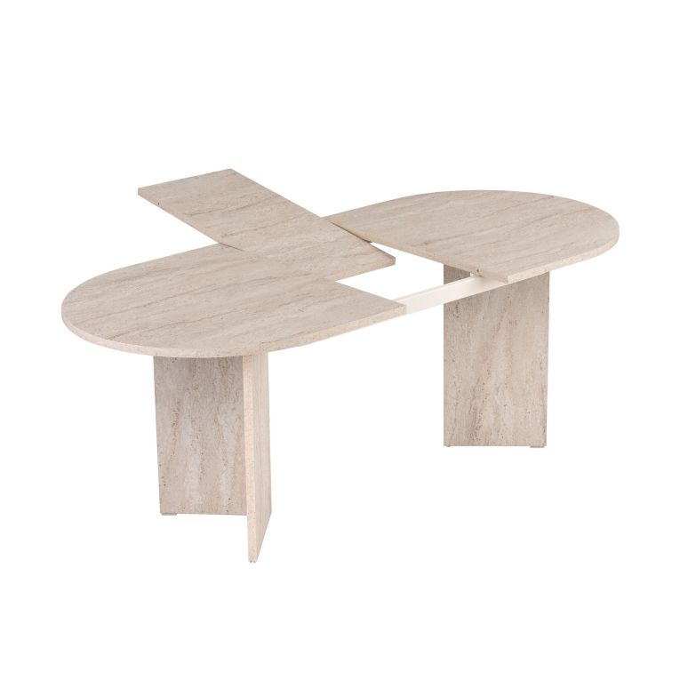 Tavolo Allungabile Beige Marmo 6 Posti Allungabile 160x90x75h cm, Meccanismo Estensione Allunga Centrale - Noba