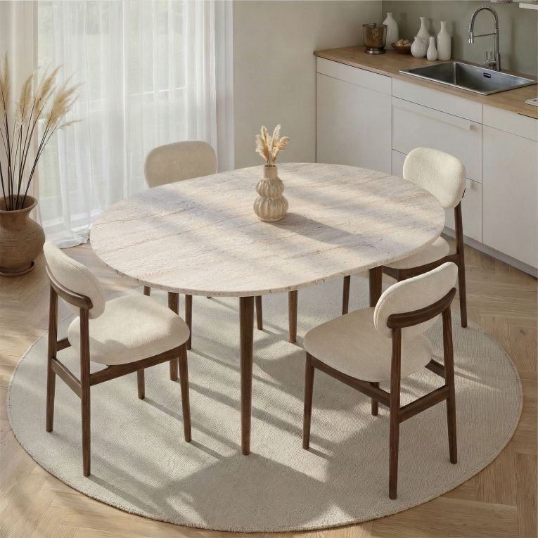 Tavolo Allungabile Beige Marmo Marrone Noce 6 Posti Allungabile 100x100x75h cm, Meccanismo Estensione Allunga Centrale - Bee