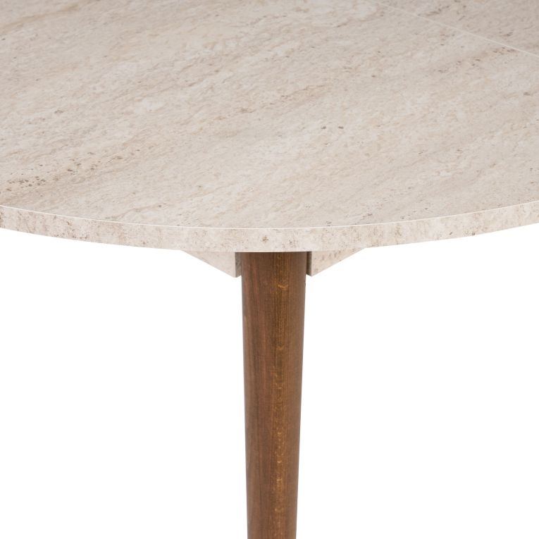 Tavolo Allungabile Beige Marmo Marrone Noce 6 Posti Allungabile 100x100x75h cm, Meccanismo Estensione Allunga Centrale - Bee