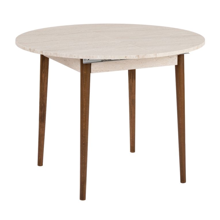 Tavolo Allungabile Beige Marmo Marrone Noce 6 Posti Allungabile 100x100x75h cm, Meccanismo Estensione Allunga Centrale - Bee