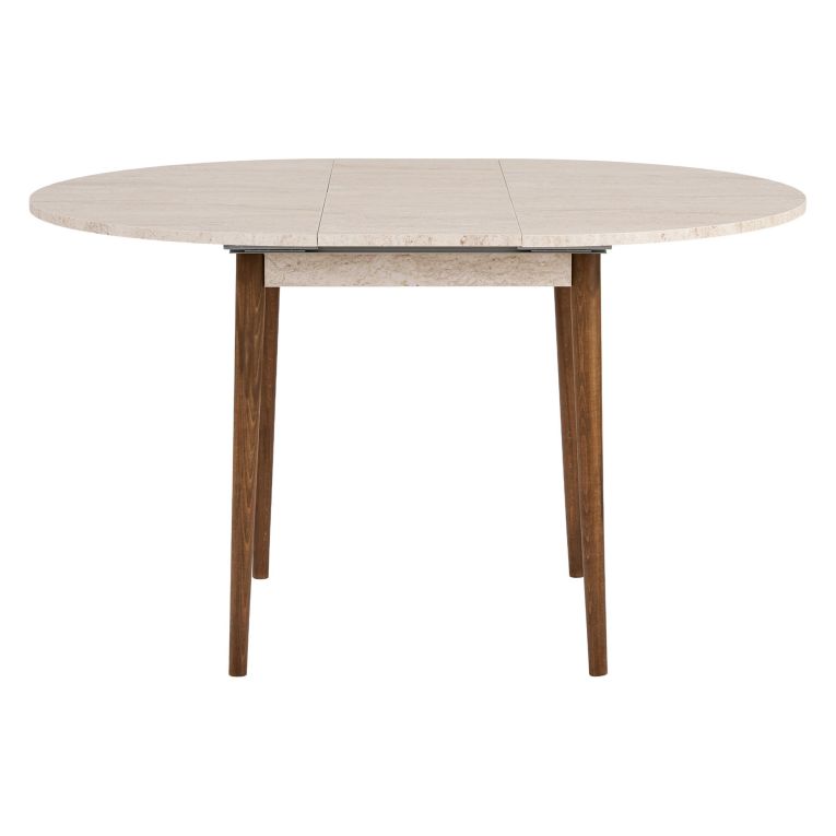 Tavolo Allungabile Beige Marmo Marrone Noce 6 Posti Allungabile 100x100x75h cm, Meccanismo Estensione Allunga Centrale - Bee