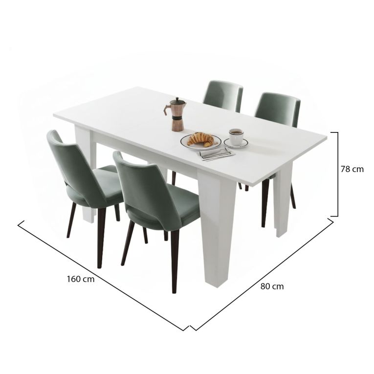 Tavolo Allungabile Bianco Allungabile Meccanismo Estensione Allunga Centrale 160x80x78h cm, Lunghezza Massima 160 cm - Pizzoli