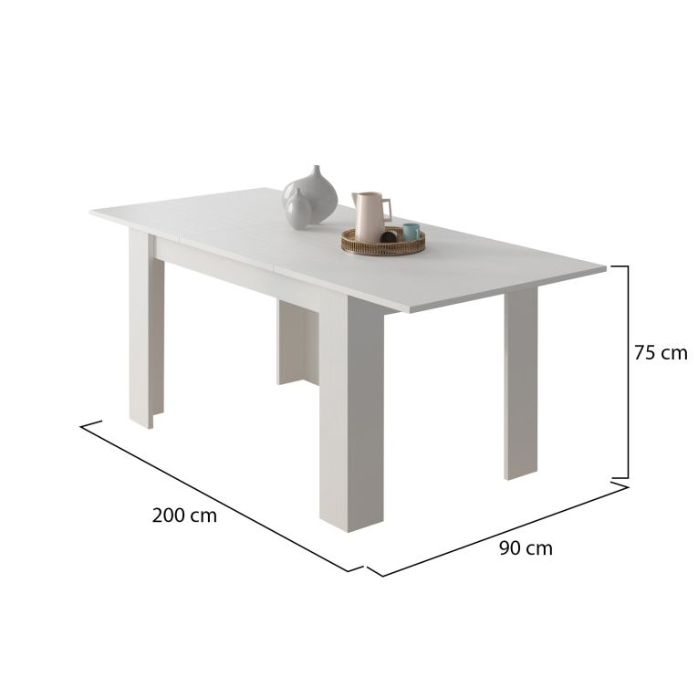 Tavolo Allungabile Bianco Allungabile Meccanismo Estensione Allunga Centrale 200x90x75h cm, Lunghezza Massima 200 cm - Marene