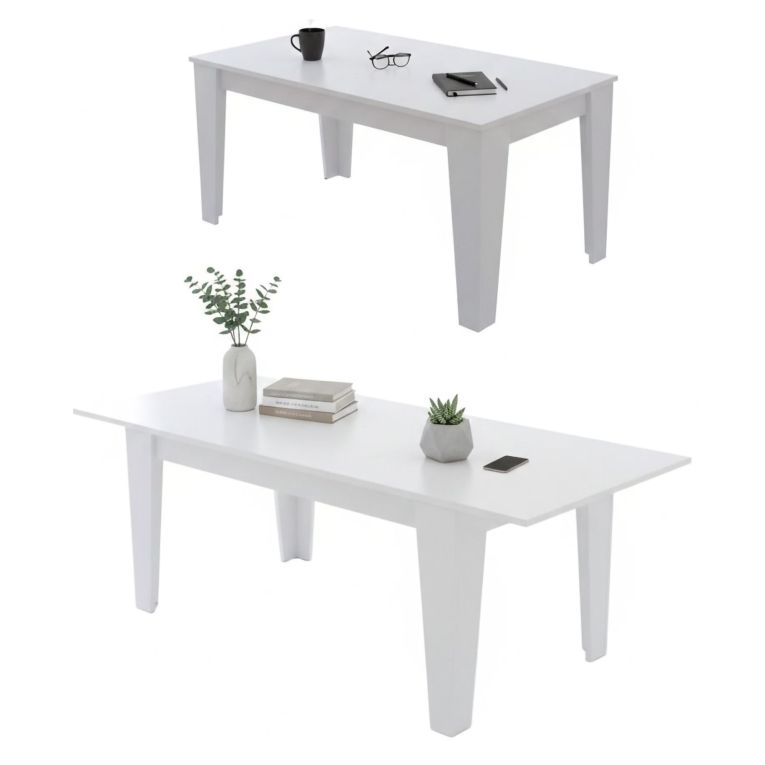 Tavolo Allungabile Bianco Allungabile Meccanismo Estensione Allunga Centrale 220x88x78h cm, Lunghezza Massima 220 cm - Sassetta
