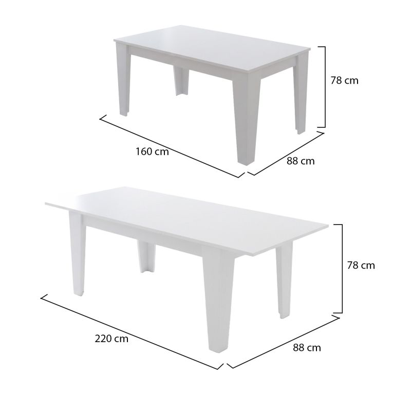Tavolo Allungabile Bianco Allungabile Meccanismo Estensione Allunga Centrale 220x88x78h cm, Lunghezza Massima 220 cm - Sassetta