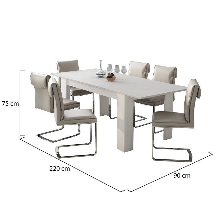 Tavolo Allungabile Bianco Allungabile Meccanismo Estensione Allunga Centrale 220x90x75h cm, Lunghezza Massima 220 cm - Campora