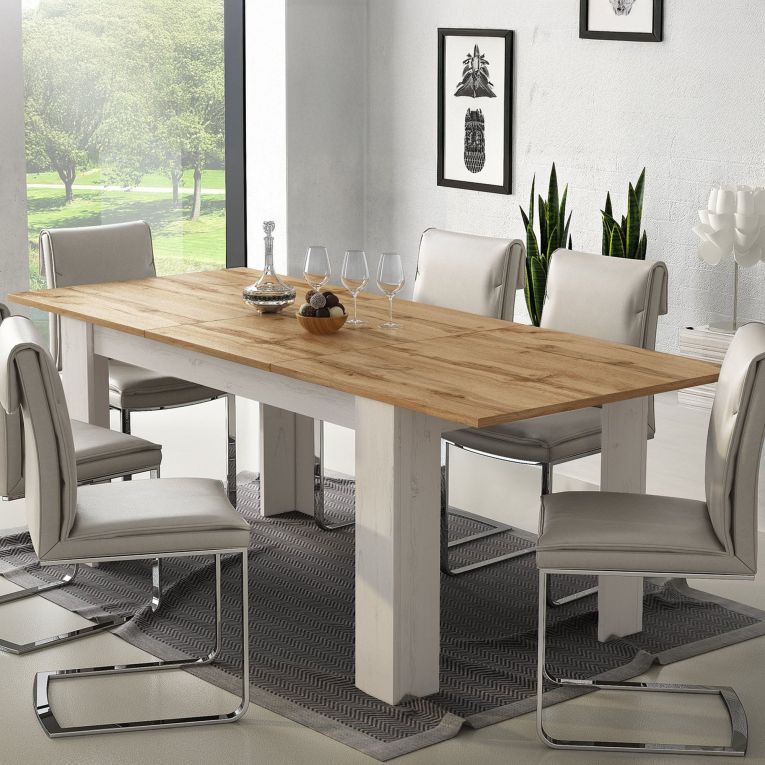 Tavolo Allungabile Bianco Marrone Rovere Allungabile Meccanismo Estensione Allunga Centrale 220x90x75h cm - Campora