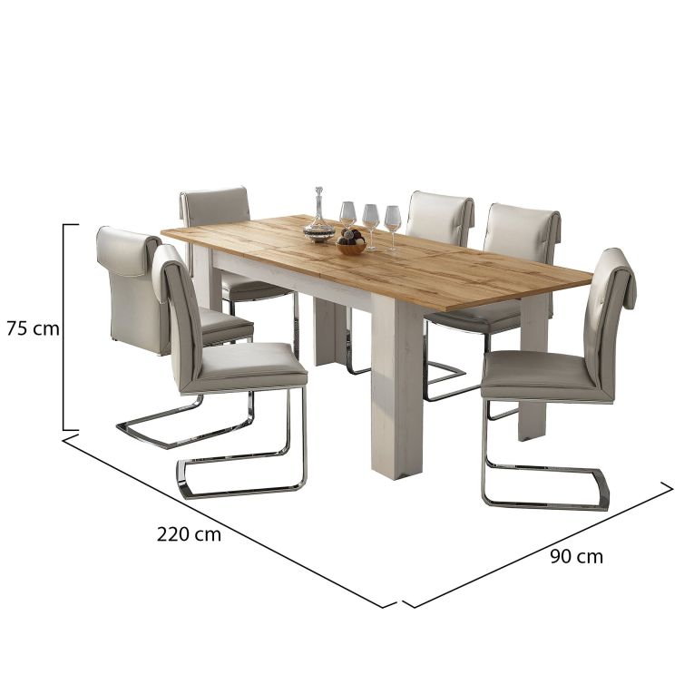 Tavolo Allungabile Bianco Marrone Rovere Allungabile Meccanismo Estensione Allunga Centrale 220x90x75h cm - Campora