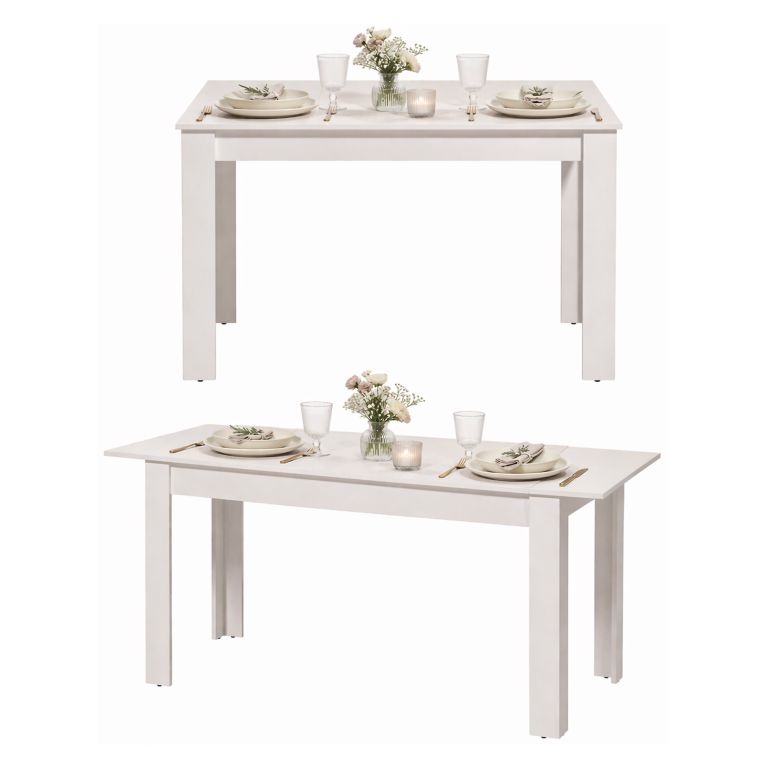 Tavolo Allungabile Bianco Opaco 8 Posti Allungabile 120x80x76h cm, Meccanismo Estensione Allunga Centrale - Marudo
