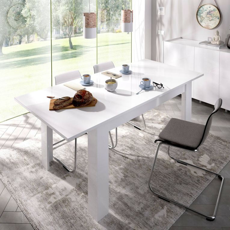 Tavolo allungabile Caladora, Consolle estensibile multiposizione, Tavolo da pranzo con allunga, 140-190x90h77 cm, Bianco