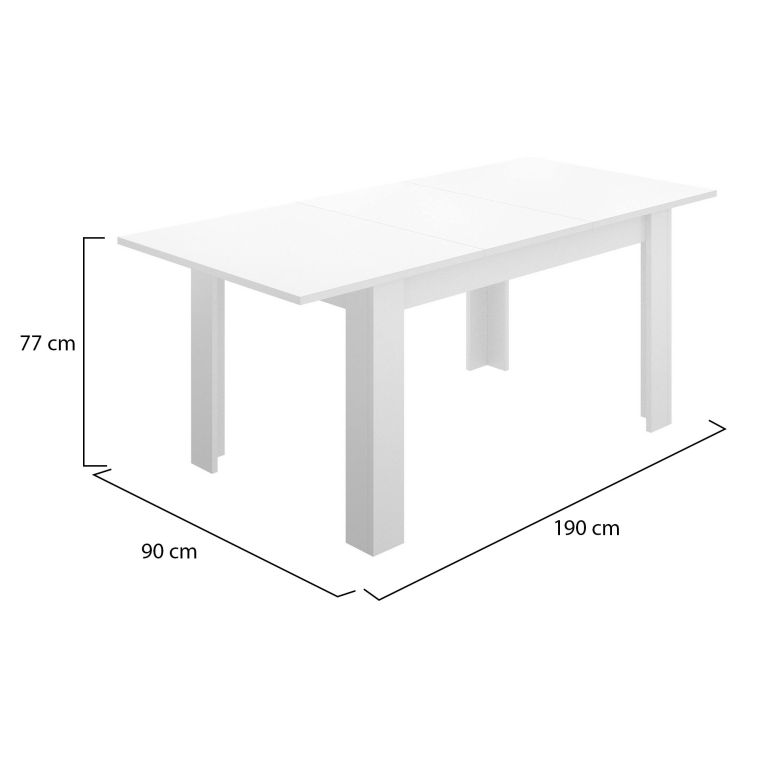 Tavolo allungabile Caladora, Consolle estensibile multiposizione, Tavolo da pranzo con allunga, 140-190x90h77 cm, Bianco