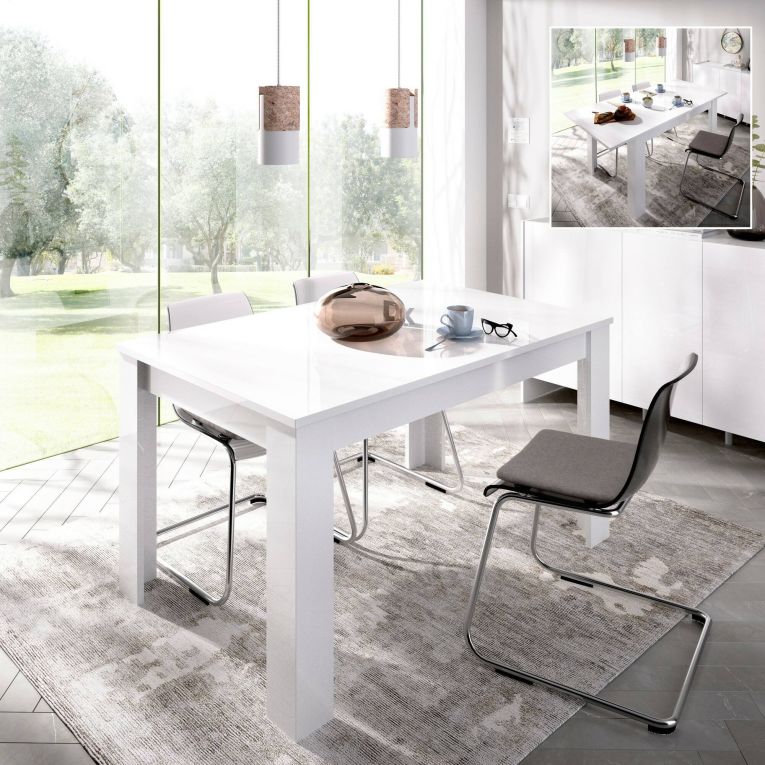 Tavolo allungabile Caladora, Consolle estensibile multiposizione, Tavolo da pranzo con allunga, 140-190x90h77 cm, Bianco