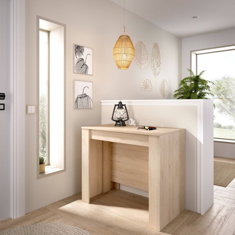 Tavolo allungabile Cognolo, Consolle estensibile multiposizione, Tavolo da pranzo multiuso, 54-239x90h77 cm, Rovere