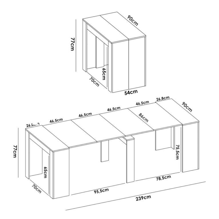 Tavolo allungabile Cognolo, Tavolo da pranzo multiuso, Consolle estensibile multiposizione con porta allunghe incluso, 54-239x90h77 cm, Bianco lucido