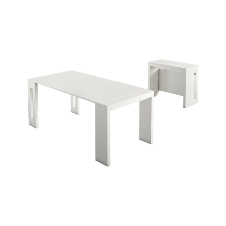 Tavolo allungabile Glicine, Tavolo da pranzo estensibile, Consolle multiuso con allunghe, 100% Made in Italy, 186x80h76 cm, Bianco