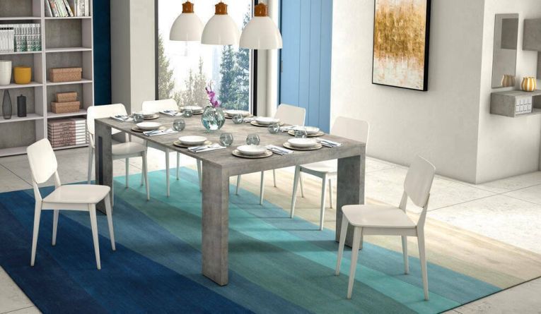 Tavolo allungabile Glicine, Tavolo da pranzo estensibile, Consolle multiuso con allunghe, 100% Made in Italy, 186x80h76 cm, Cemento