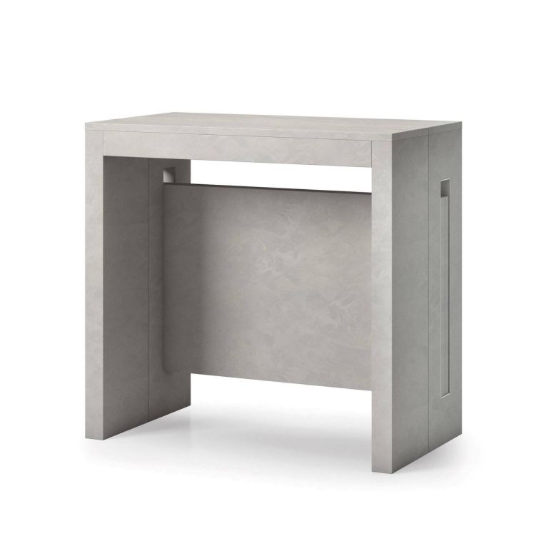 Tavolo allungabile Glicine, Tavolo da pranzo estensibile, Consolle multiuso con allunghe, 100% Made in Italy, 186x80h76 cm, Cemento