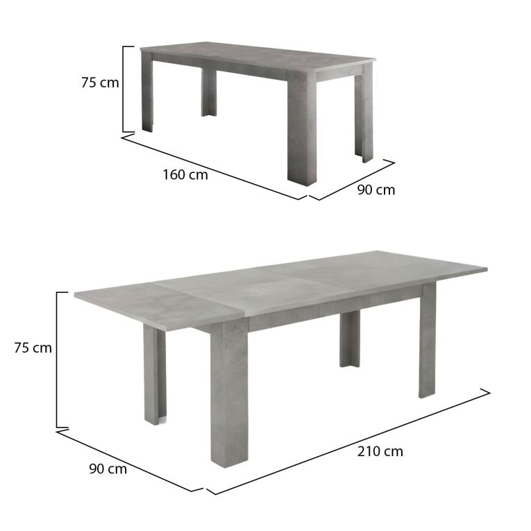 Tavolo allungabile grande 8-12 posti 160-210x90cm grigio - Agenore
