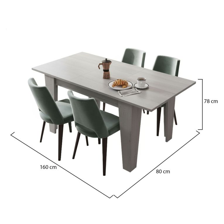 Tavolo Allungabile Grigio Cemento Allungabile Meccanismo Estensione Allunga Centrale 160x80x78h cm, Lunghezza Massima 160 cm - Pizzoli